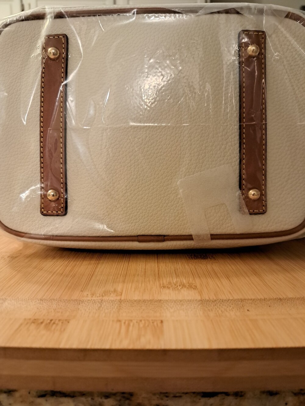 Dooney & Bourke Pebbled Leather Drawstring Bucket In White/Tan, Gold, BRAND NEW! - Picture 8 of 12